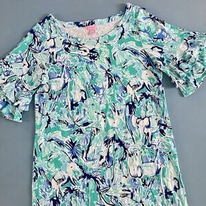 Lilly Pulitzer Lula Elephant Appeal Tropical Turquoise Ruffle Sleeve Dress